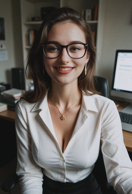 AI generated brunette wears her glasses while modelling and having POV sex - #3