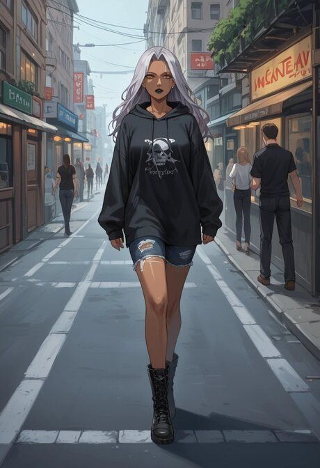 AI generated badass babe Thalia Venn poses & gives a hot titjob in public - #3