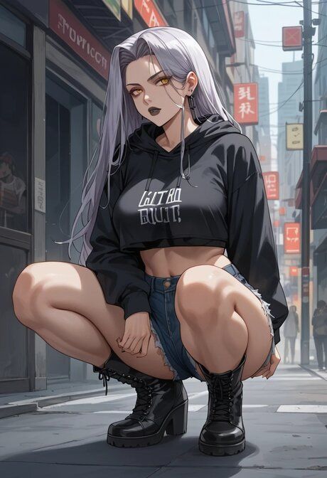AI generated badass babe Thalia Venn poses & gives a hot titjob in public - #2