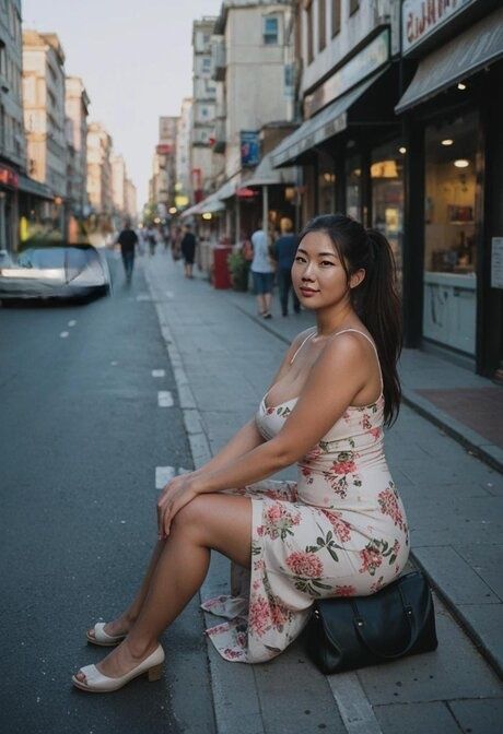 AI generated Asian chick with big tits and a big ass has sex on a city street - #5