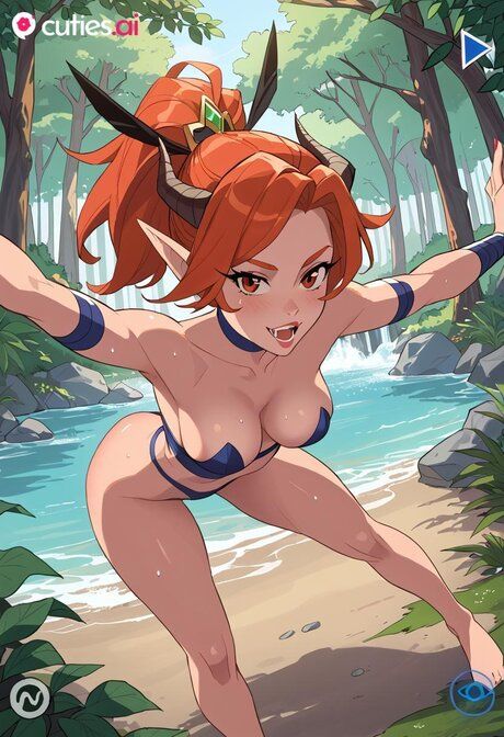 AI generated redheaded cartoon girl goes nude while out in a forest - #5