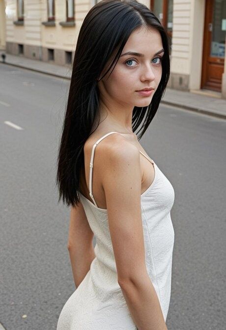 Hot brunette with striking eyes and a slender figure models for the camera - #3