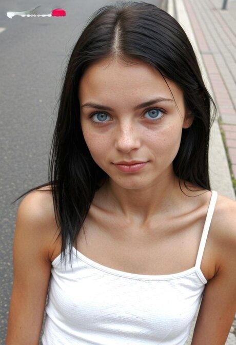 Hot brunette with striking eyes and a slender figure models for the camera - #9