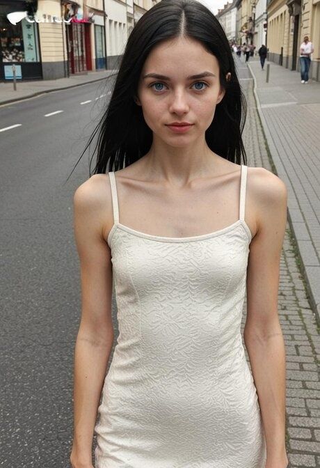 Hot brunette with striking eyes and a slender figure models for the camera - #5