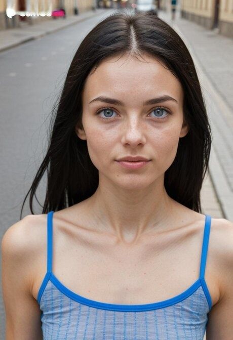 Hot brunette with striking eyes and a slender figure models for the camera - #4