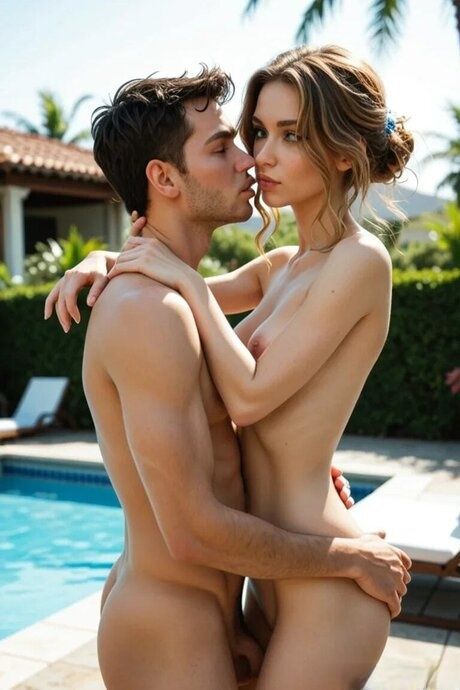 Petite AI generated model has sexual intercourse with a hung stud by a pool - #5