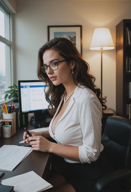 AI generated secretary wears her glasses while having anal sex at work - #2