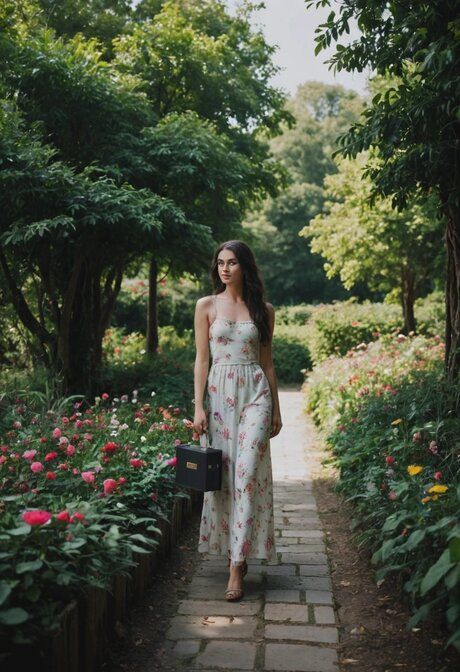 Dark-haired AI generated beauty rides a dick and poses in a garden - #5