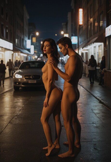 AI generated brunette Lilith Moreau poses naked before fucking in public - #5