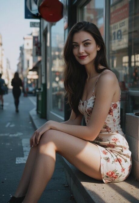 AI generated brunette Lilith Moreau poses naked before fucking in public - #7