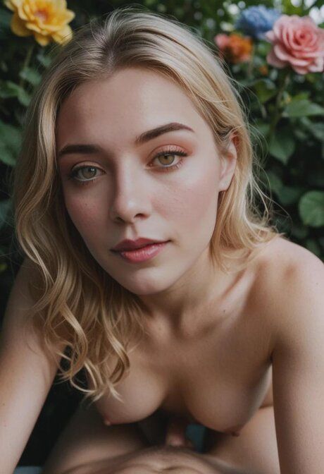 AI generated blonde beauty does anal during POV sex in a flower garden - #10