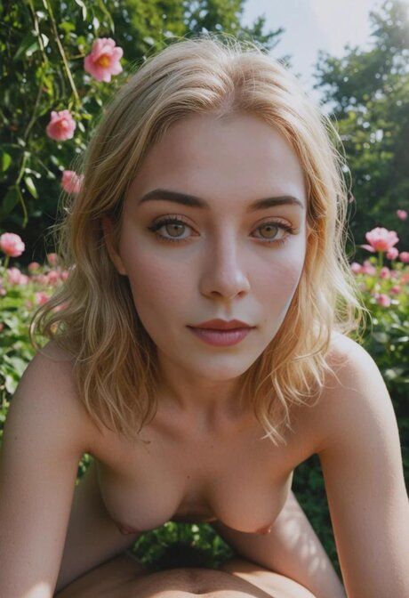 AI generated blonde beauty does anal during POV sex in a flower garden - #2