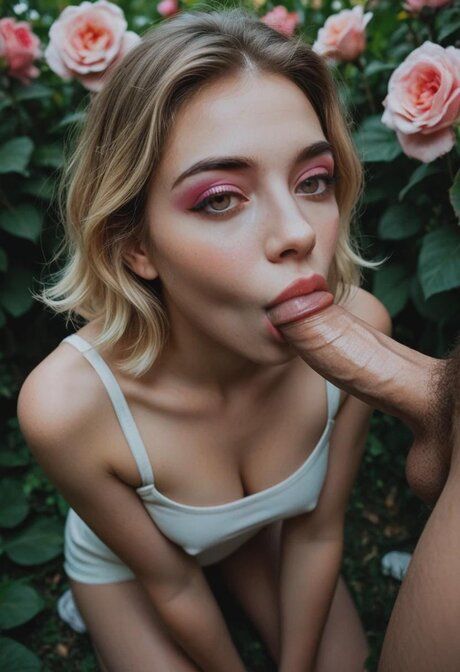 AI generated blonde beauty does anal during POV sex in a flower garden - #1