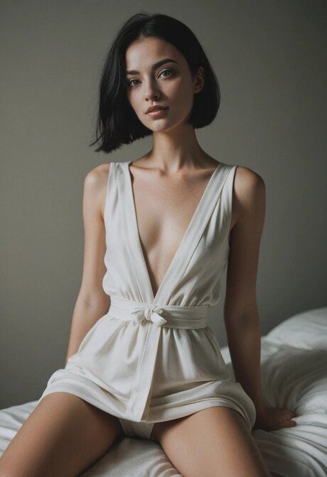 Small-boobed AI generated model Ellis Florescu poses and fucks in the bedroom - #7