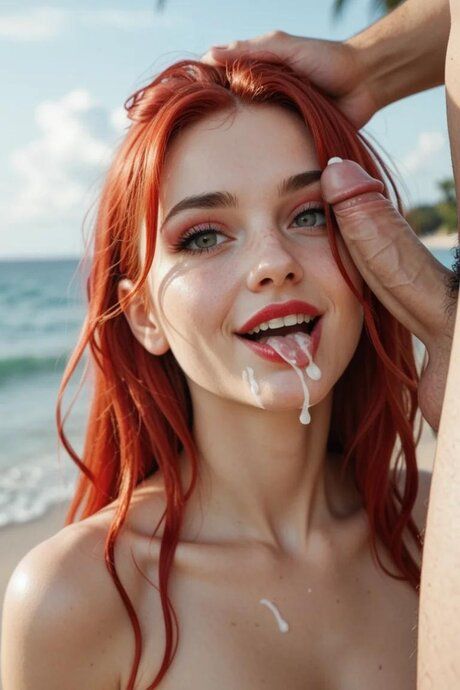 Naked redhead has POV sexual intercourse and takes a facial at the beach - #8