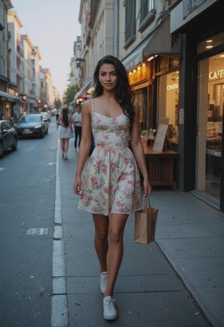 Slim AI generated brunette goes nude on a public street before fucking - #3