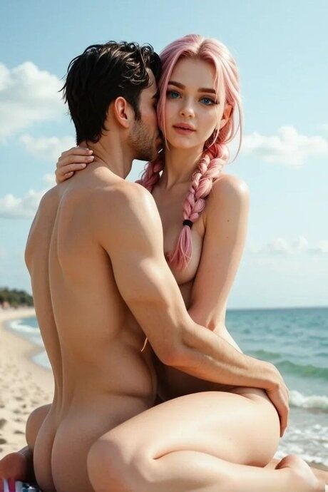 Petite AI generated model shows her perky tits and has anal sex at the beach - #7