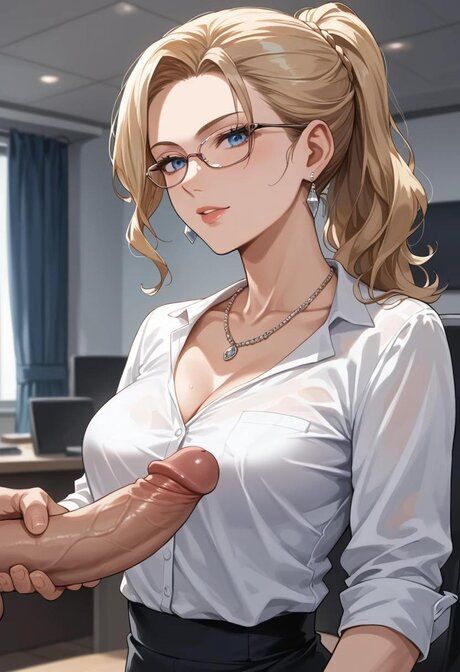 AI generated office worker with big tits has POV sex at work in glasses - #9