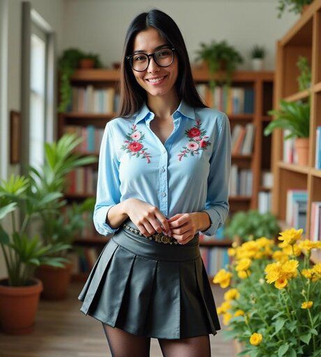 Nerdy AI generated teen Zerokool poses in lingerie & outfits in a compilation - #7