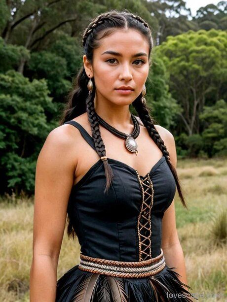 Solo model with dark hair stands in a forest in a variety of costumes - #10