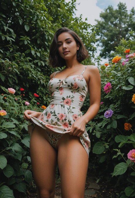 Petite AI generated babe Isabella Romero poses in the garden and rides a dick - #1