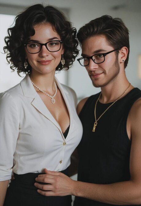 AI generated brunette wears her glasses while having sex in her office - #10