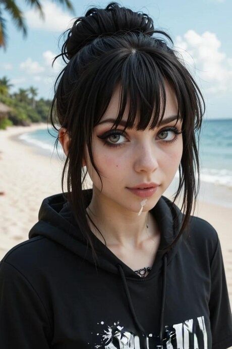 Dark haired AI generated teen punk has POV sex while at the beach - #8
