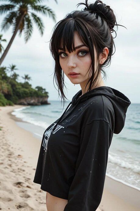 Dark haired AI generated teen punk has POV sex while at the beach - #9