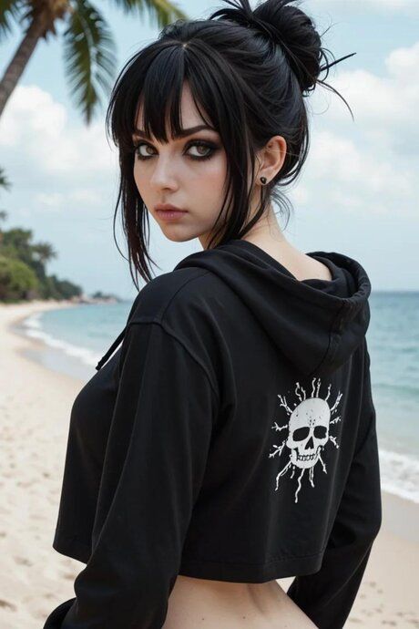 Dark haired AI generated teen punk has POV sex while at the beach - #2