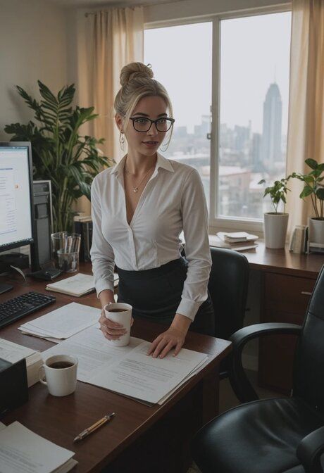 Blonde AI generated office worker has sex with her hair up and glasses on - #4