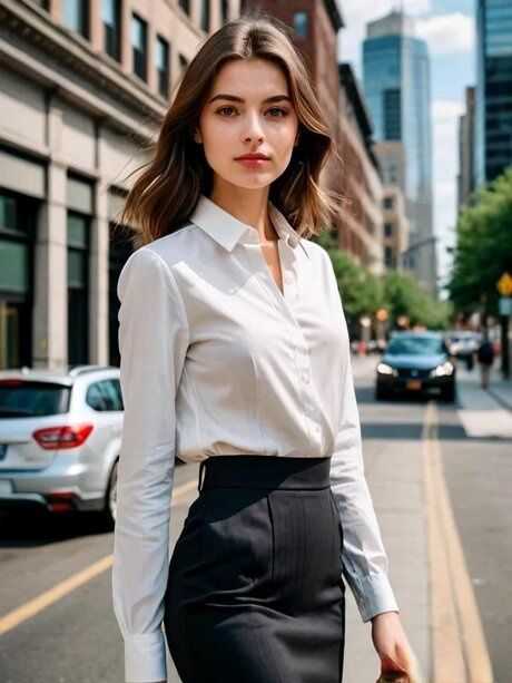 Cute AI generated babe Anastasia poses in her elegant outfits in public - #11