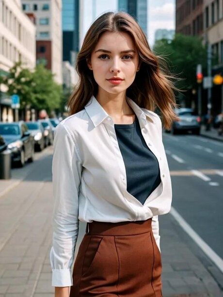 Cute AI generated babe Anastasia poses in her elegant outfits in public - #10