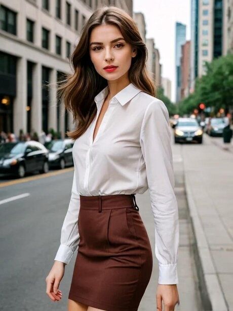 Cute AI generated babe Anastasia poses in her elegant outfits in public - #12