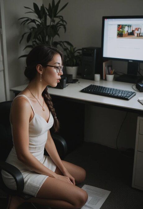 AI generated office worker Mai Nguyen gets on a cock during sex in an office - #3