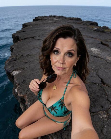 Mature solo model with firm breasts posing by the beach and in ocean - #13