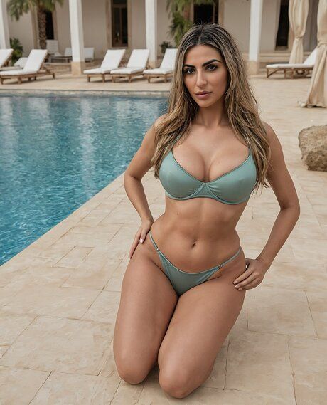 Athletic solo model with big naturals doffs a bikini to stand naked by a pool - #10