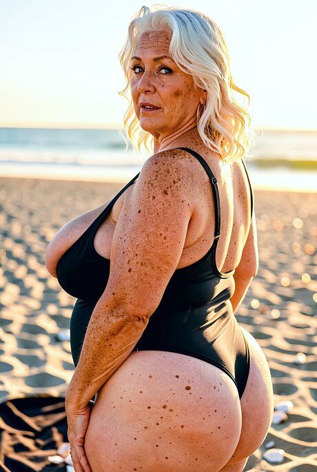 Chubby blonde granny gets doused in cum on a beach during dual penetration - #1