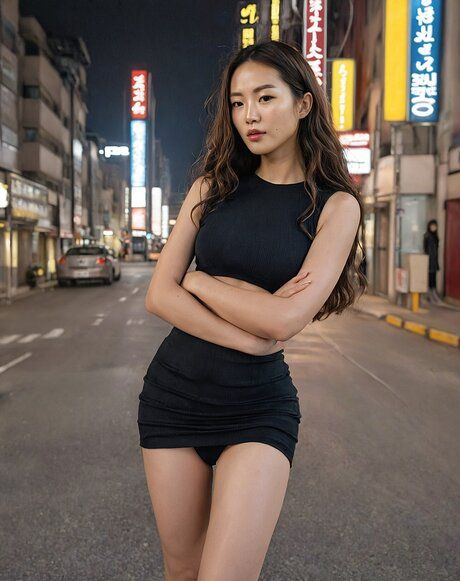 Beautiful girl removes her clothes and lingerie on a road at night - #3
