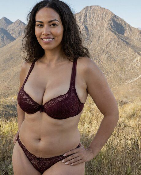 Curvy brunette gets totally naked in the wilderness with her boobs out - #8