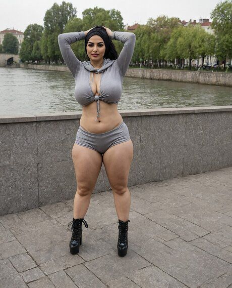 Hugely overweight female poses nude on a bridge and on a set of stairs - #4