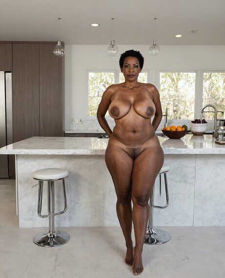Ebony female removes her clothes to model in the nude in a kitchen - #7