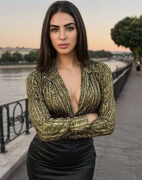 Dark-haired beauty strips down to her birthday suit on a riverside walkway - #3