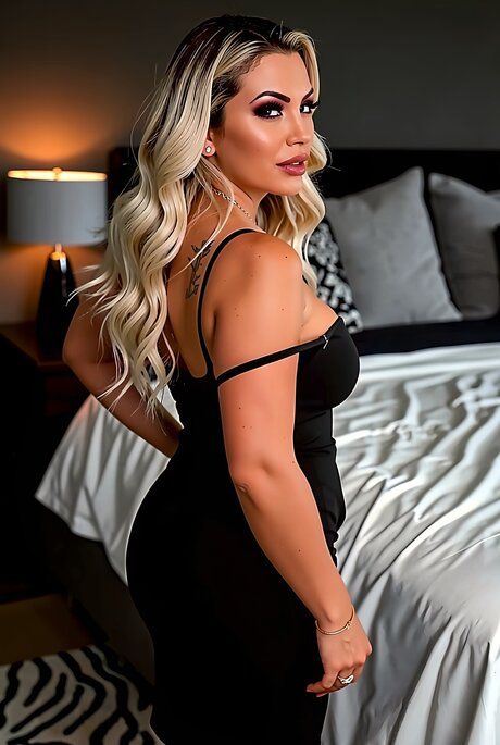 Hot blonde MILF strips naked after removing a black dress on a bed - #4