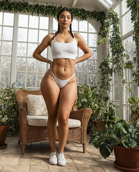 Hot brunette with a flat chest gets totally naked in a sunroom - #1