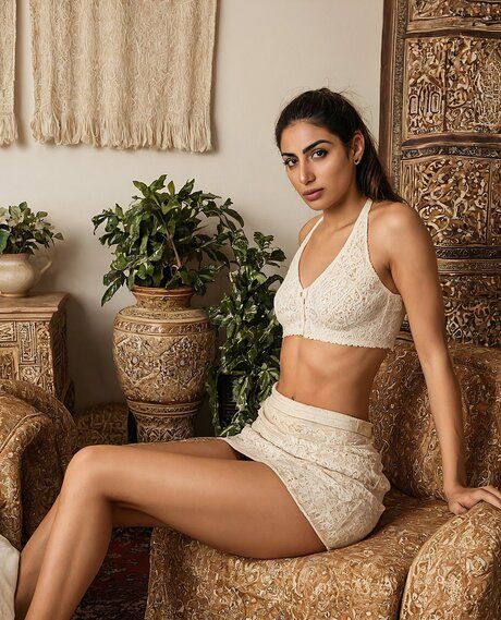Pretty girl with a flat chest doffs white lingerie to pose nude - #1