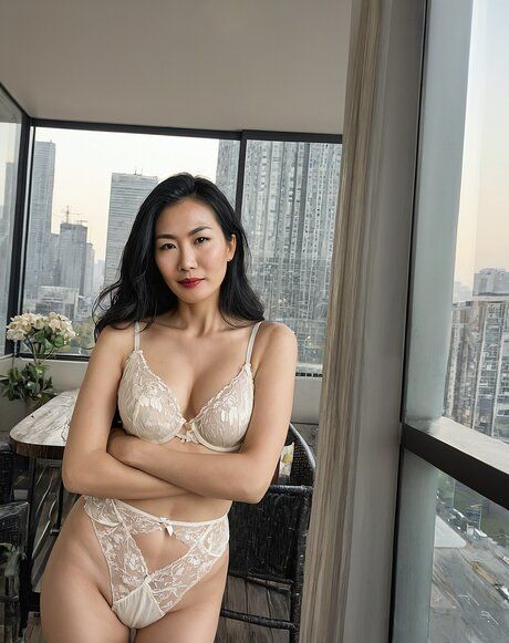 Asian girl sports red lips while posing in a variety of outfits - #10