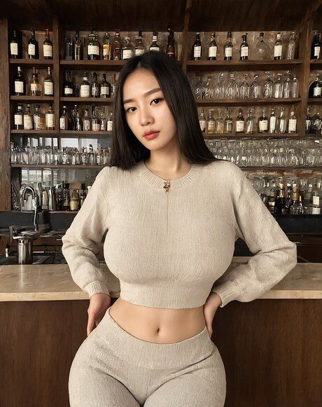 Beautiful girl with firm breasts strips down to black heels at the bar - #5