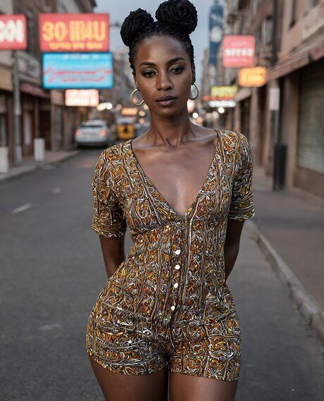 Beautiful African girl strips to her birthday suit on a downtown street - #1