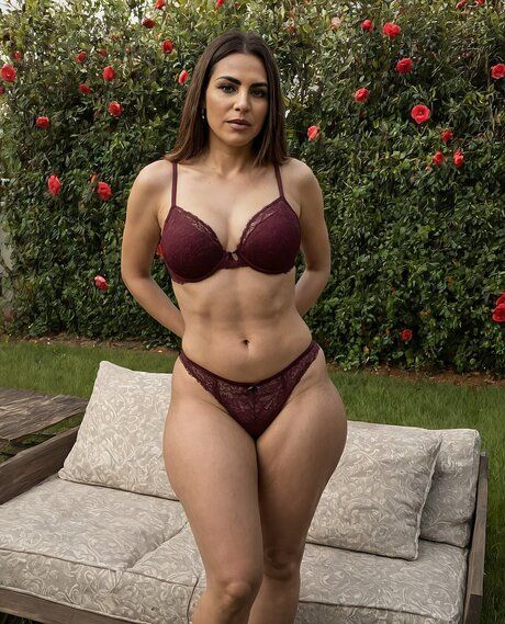Solo model with curves stands up from her patio bench to go nude - #5