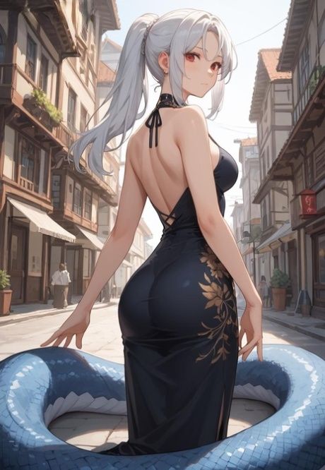 AI generated platinum blonde mermaid with big eyes shows her tits on a road - #10